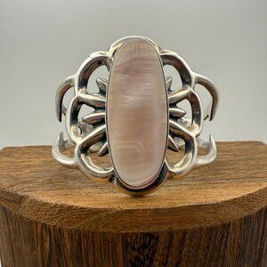 Navajo Sterling Silver Cuff – Pink Shell – Signed Francis L. Begay – Size 6.25"